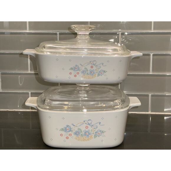 Vintage CorningWare “Country Cornflower”Casserole Dish Set A-1-B, A-1.5-B W/Lids